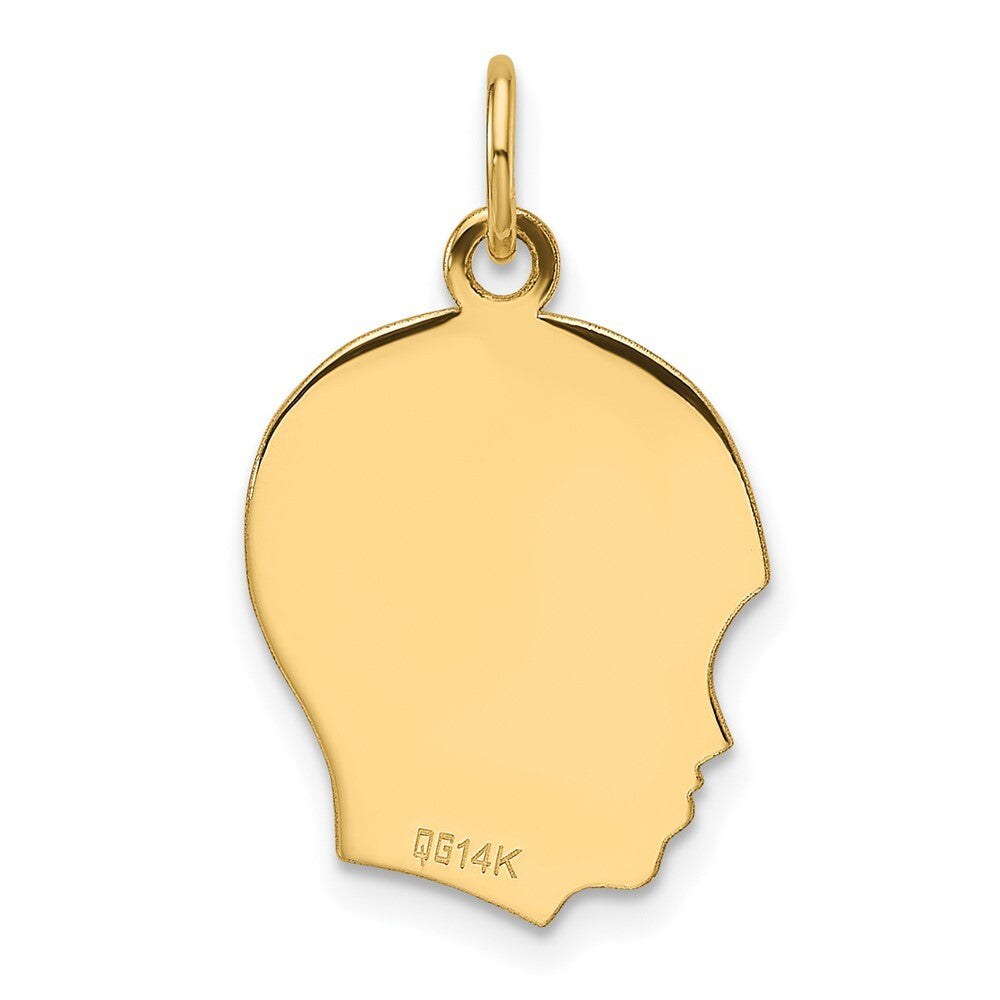 14k Yellow Gold Plain Medium .013 Gauge Facing Left Boy Head Charm Pendant