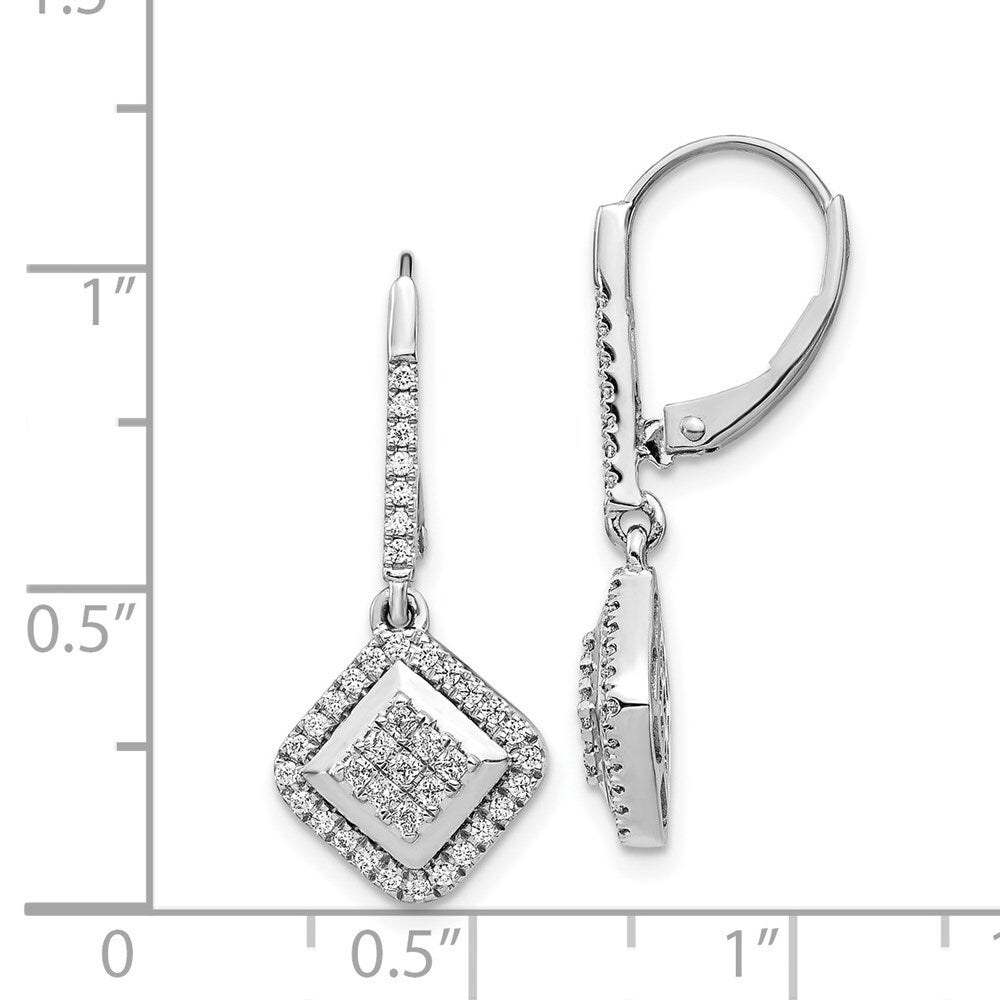 14k White Gold Diamond Cluster Leverback Drop & Dangle Earrings