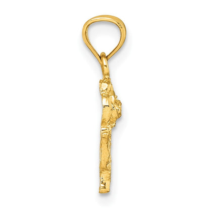 14k Yellow Gold Polished Diamond-cut Rose Charm Pendant