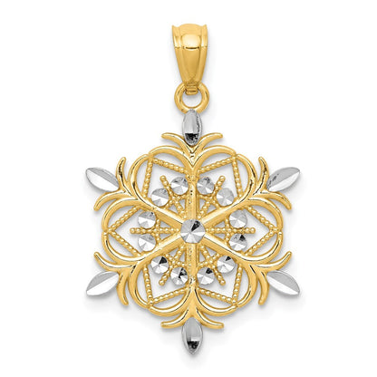 14k Yellow Gold  Rhodium Diamond-cut Snowflake Pendant for Women