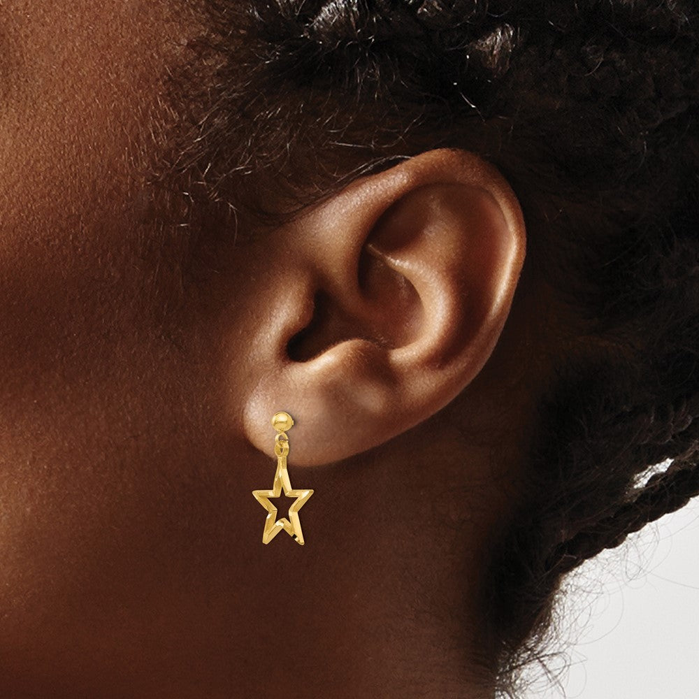 14k Yellow Gold Polished & Diamond-Cut Star Dangle Earrings