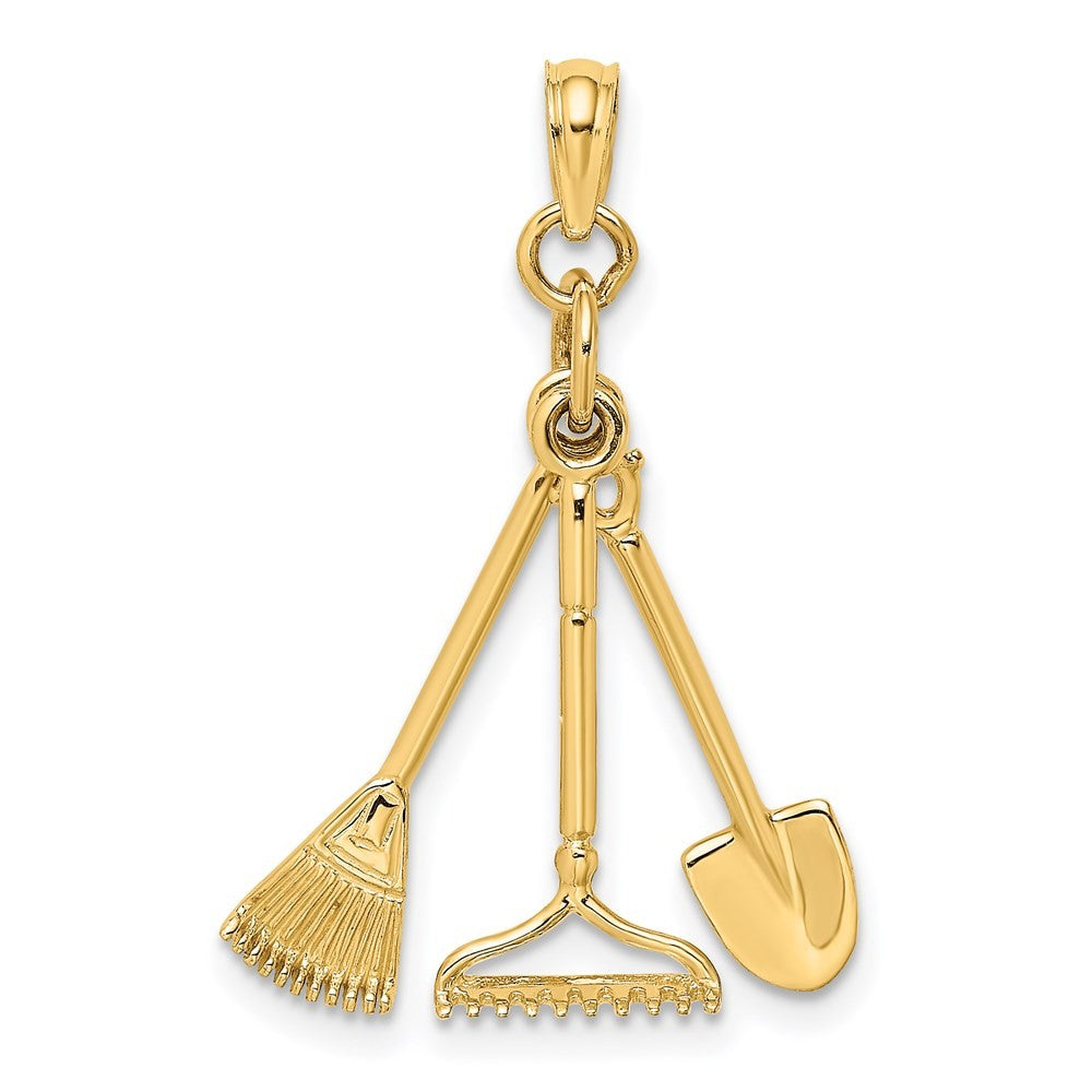14k Yellow Gold 3-D Moveable Garden Tool Collection Charm