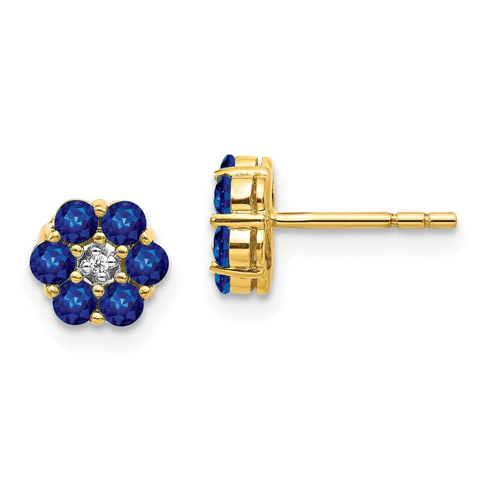 14k Yellow Gold and Rhodium Sapphire and Diamond Earrings