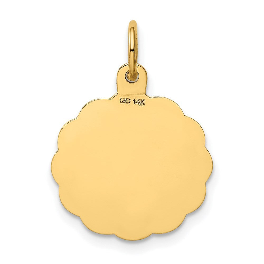 14k Yellow Gold Polished IT'S A GIRL Scalloped Disc Charm