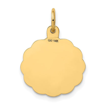 14k Yellow Gold Polished IT'S A GIRL Scalloped Disc Charm