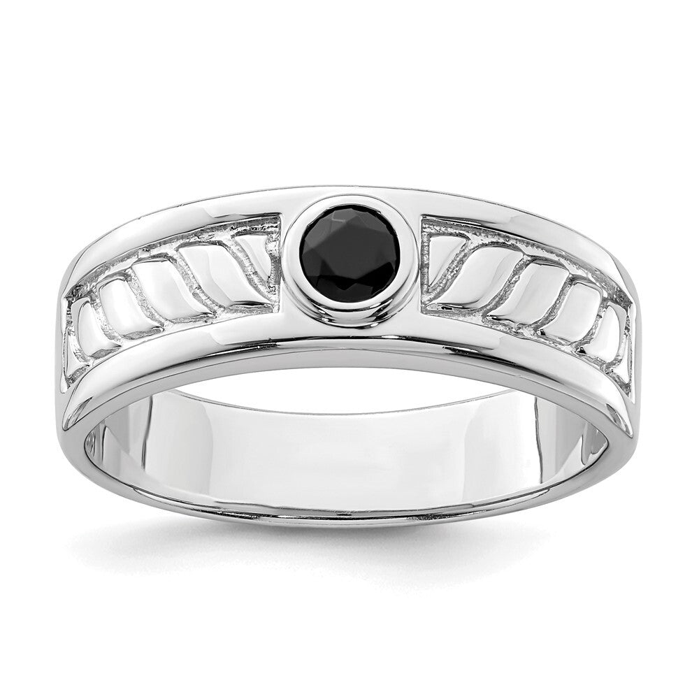 Sterling Silver Rhodium-plated Men's Onyx Ring Size 9