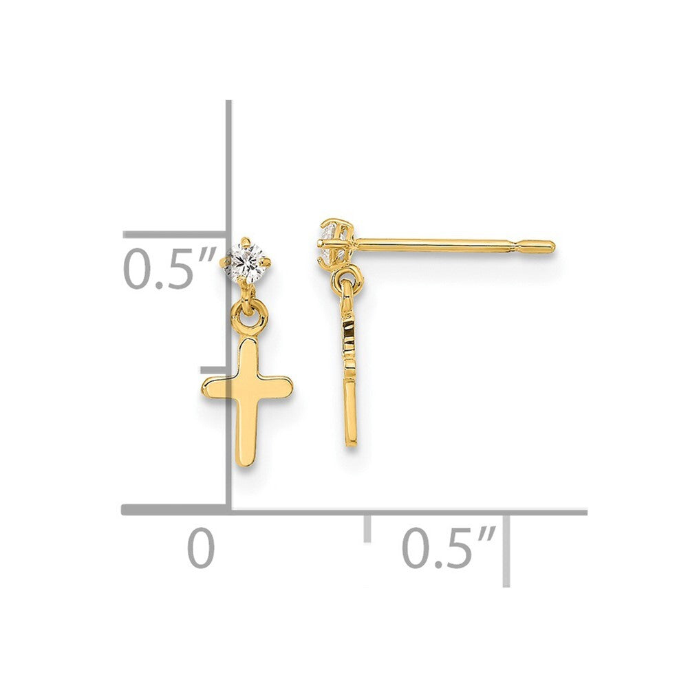 14k Yellow Gold Childrens Cubic Zirconia Cross Dangle Earrings Gift for Women
