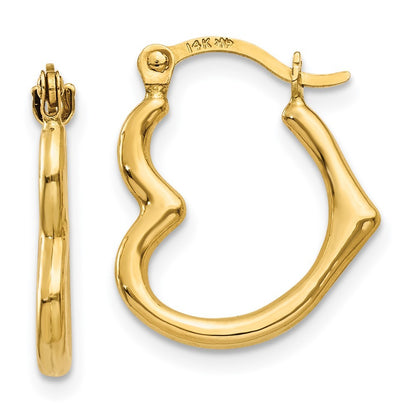 14k Yellow Gold Heart Shaped Hollow Hoop Earrings