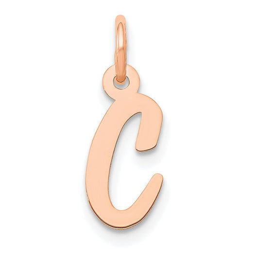 14k Rose Gold Small Script Letter C Initial Charm Pendant for Women