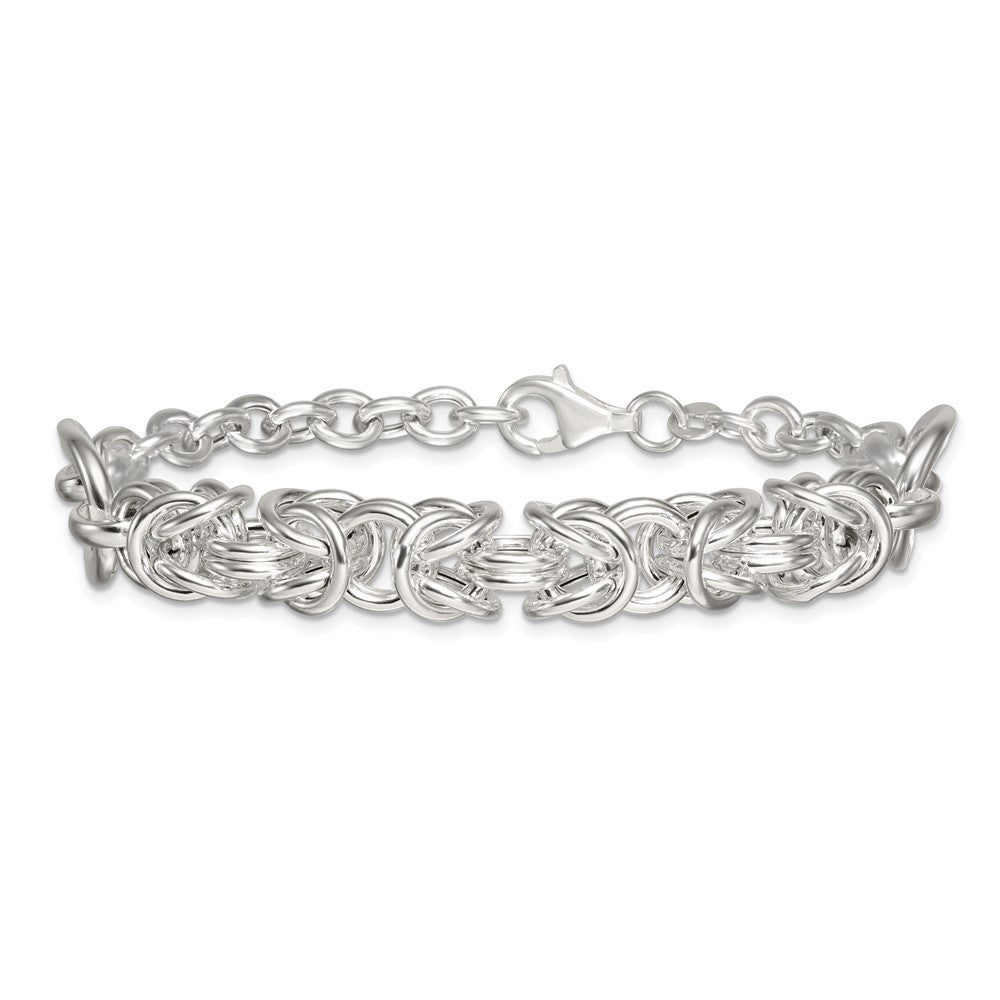 Sterling Silver Polished Fancy Byzantine Center 7.75 inch Bracelet