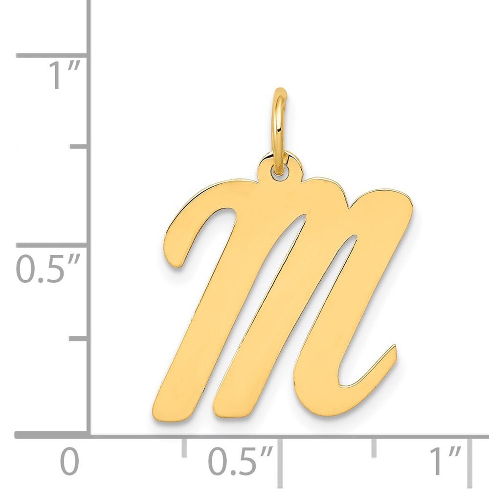 14k Yellow Gold Large Script Letter M Initial Charm Pendant for Women