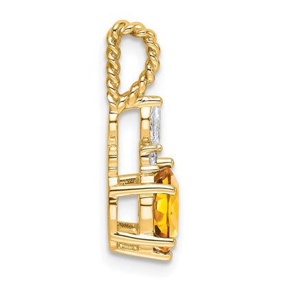 14k Yellow Gold Polished Diamond and Citrine Twisted Chain Slide