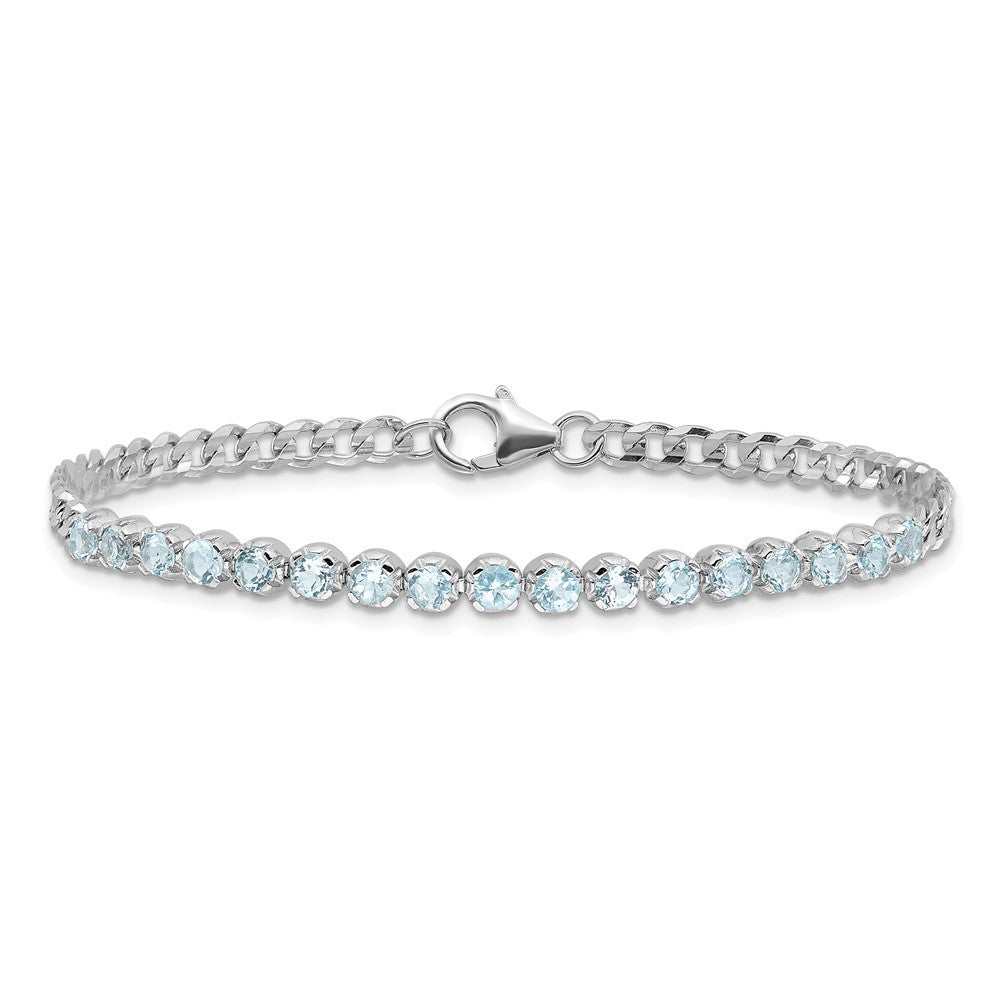 Sterling Silver Rhodium-plated 4mm 2.21BT Blue Topaz Curb Chain Bracelet