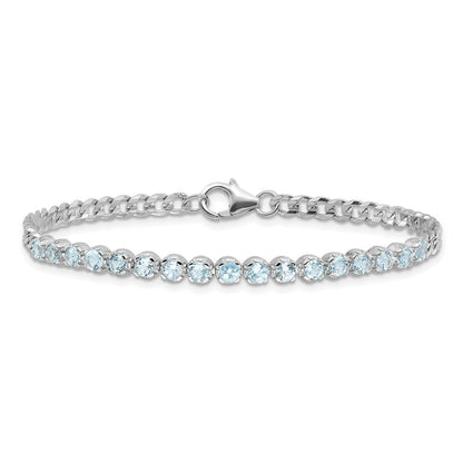 Sterling Silver Rhodium-plated 4mm 2.21BT Blue Topaz Curb Chain Bracelet