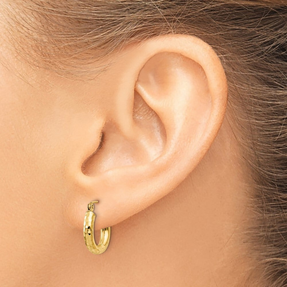 14k Yellow Gold Diamond-cut 3mm Round Hoop Earrings Gift for Women