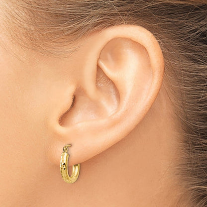 14k Yellow Gold Diamond-cut 3mm Round Hoop Earrings Gift for Women