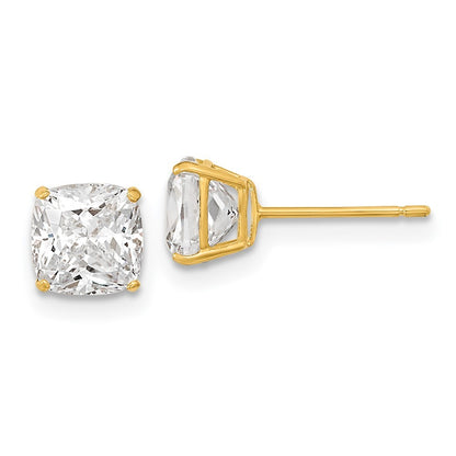 14k Yellow Gold Polished 6x6 Cushion Cut CZ Stud Earrings
