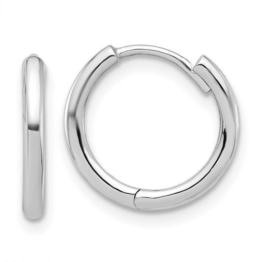 14K White Gold Polished Hinged Hoop Earrings Gift for Women