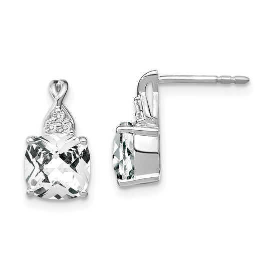 14K White Gold Checkerboard White Topaz and Diamond Drop & Dangle Earrings