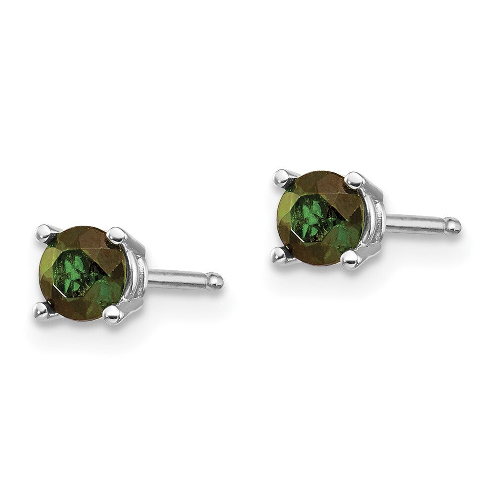 14k White Gold Green Tourmaline Stud Earrings Gift for Women