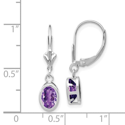 14k White Gold 7x5mm Oval Amethyst Leverback Earrings Gift for Women