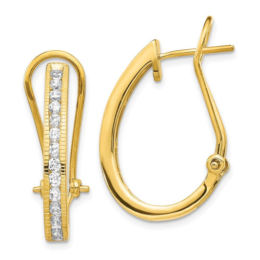 14k Yellow Gold Gold Diamond Omega Back Hoop Earrings