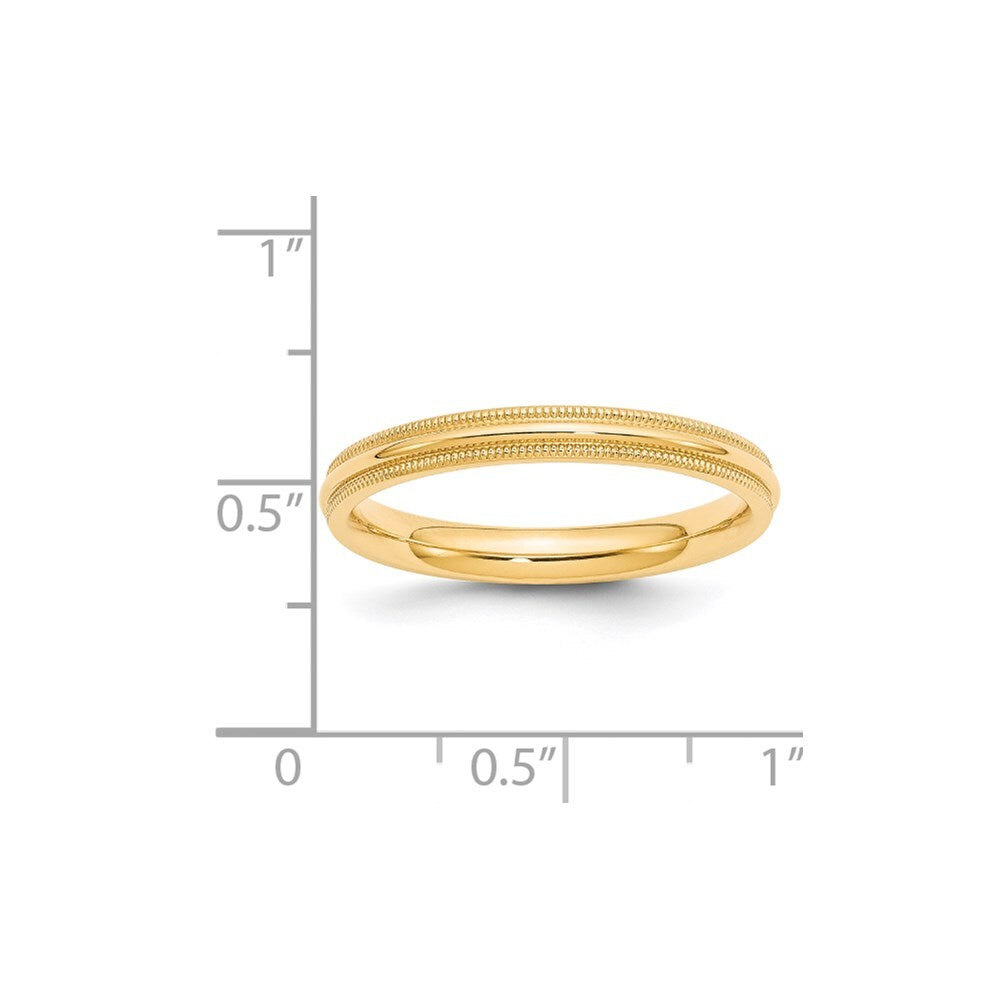 14K Yellow Gold 3mm Milgrain Half Round Comfort Fit Wedding Band Ring Size 7