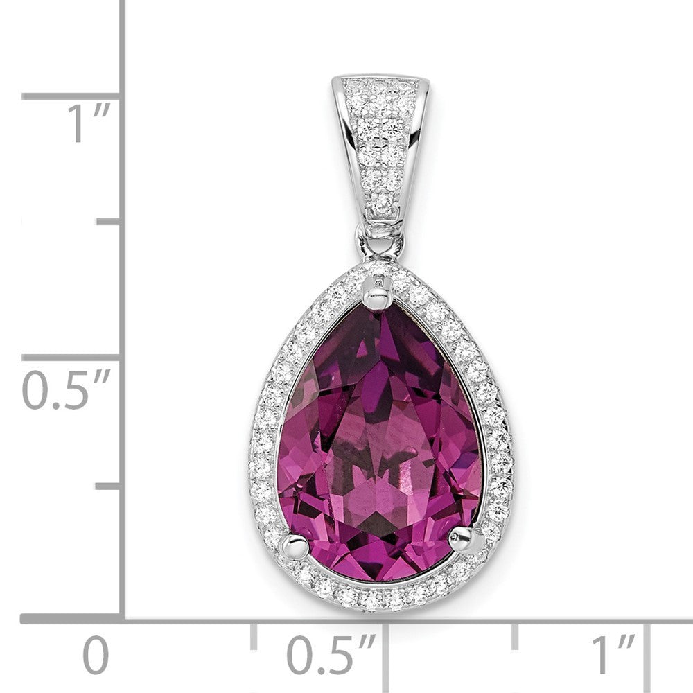 Sterling Silver Rhodium-plated Cubic Zirconia & Dk Purple Crystal Pendant