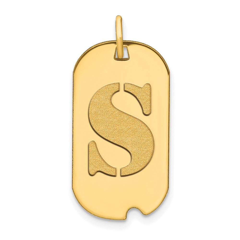 14k Yellow Gold Polished Letter S Initial Dog Tag Pendant for Women