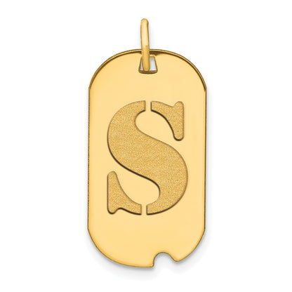 14k Yellow Gold Polished Letter S Initial Dog Tag Pendant for Women
