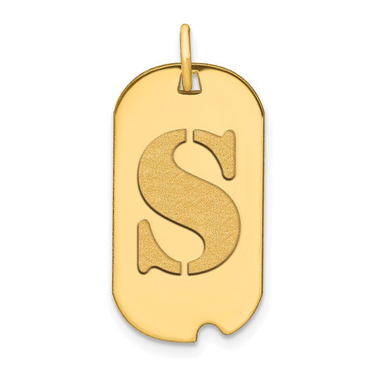 14k Yellow Gold Polished Letter S Initial Dog Tag Pendant for Women