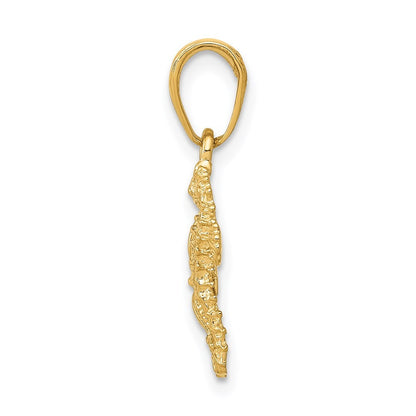 14k Yellow Gold Solid Seahorse and Starfish Pendant
