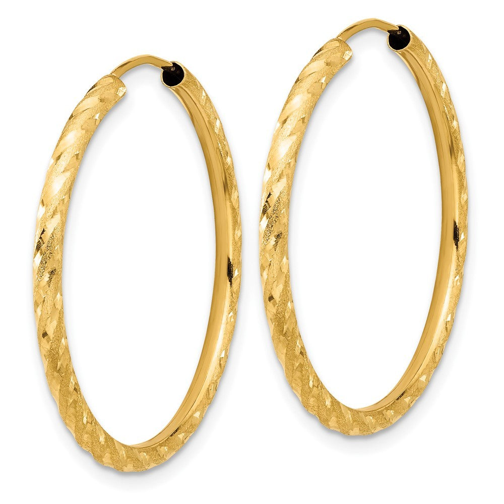 14k Yellow Gold Polished and Satin Diamond-Cut 2mm Endless Hoop Earrings