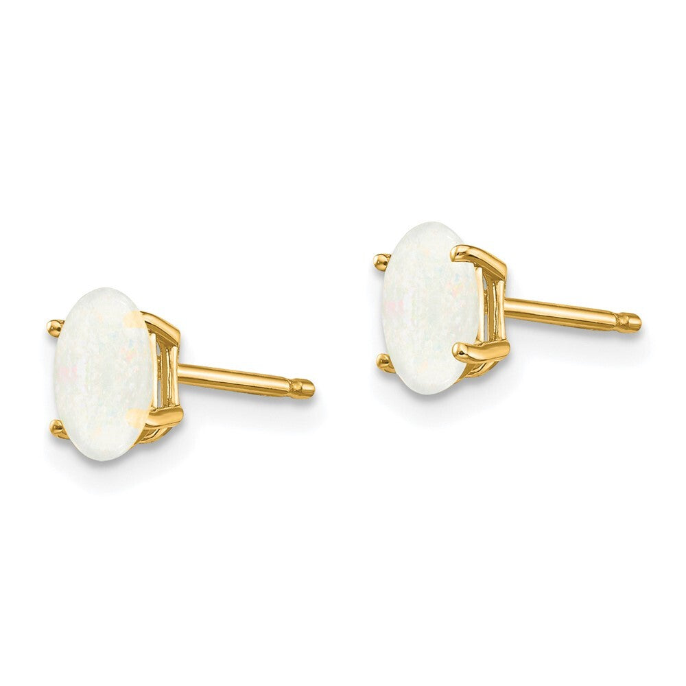 14k Yellow Gold Opal Stud Earrings - October Gift for Women