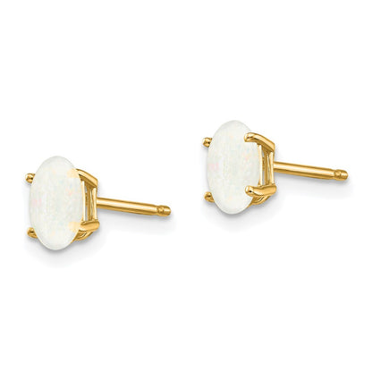 14k Yellow Gold Opal Stud Earrings - October Gift for Women
