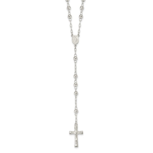 Sterling Silver Polished Rosary 26 inch Necklace