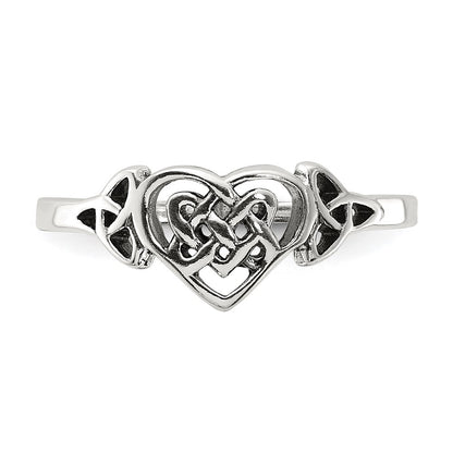 Sterling Silver Antiqued Heart with Celtic Knot Ring Size 6