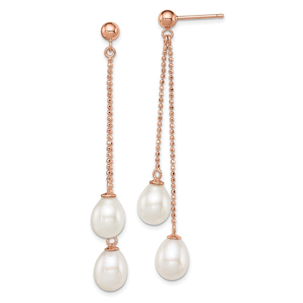 Sterling Silver White Rice Freshwater Cultured Pearl Dangle Earrings