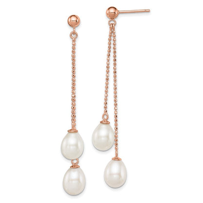 Sterling Silver White Rice Freshwater Cultured Pearl Dangle Earrings