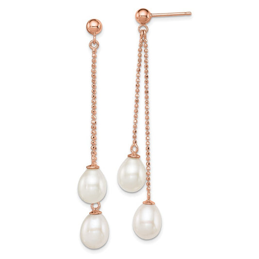 Sterling Silver White Rice Freshwater Cultured Pearl Dangle Earrings