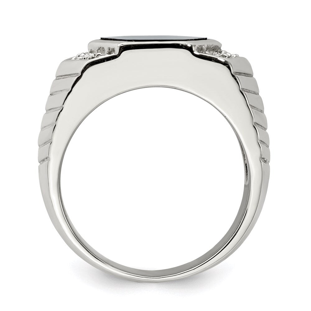 Sterling Silver Rhodium-plated Men's Cubic Zirconia and Onyx Ring Size 11