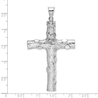 14K White Gold Large Tree Textured Cross Pendant