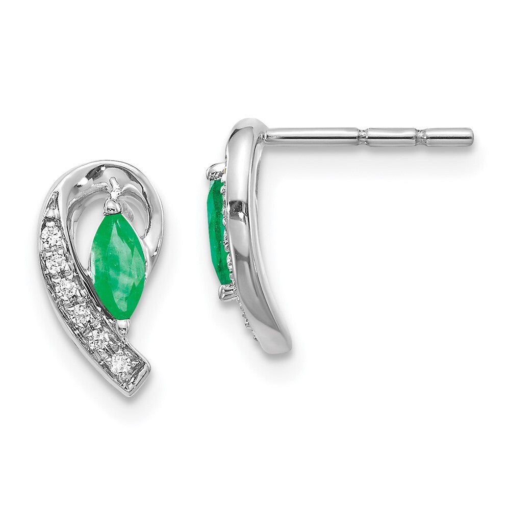 14k White Gold 1/20Ct Diamond and Emerald Drop & Dangle Earrings
