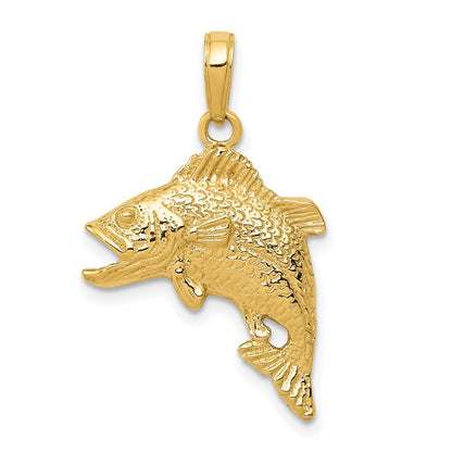14k Yellow Gold Jumping Bass Fish Pendant for Women