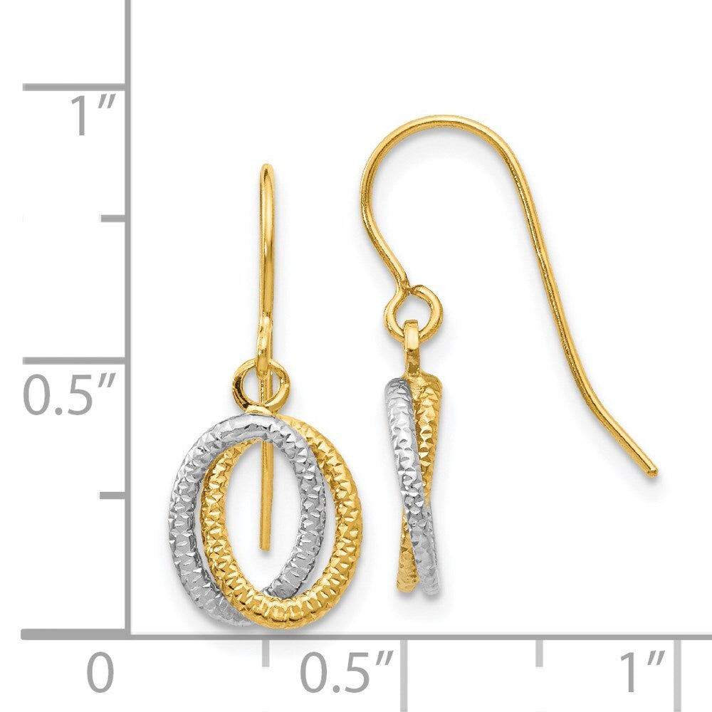14k Two-tone Gold Textured Fancy Dangle Earrings