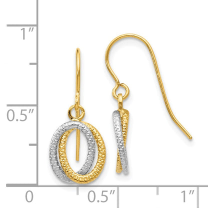 14k Two-tone Gold Textured Fancy Dangle Earrings
