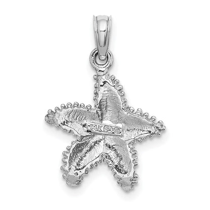 14k White Gold Beaded Textured Starfish Charm Pendant for Women