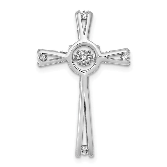14k White Gold 1/15ct. Vibrant Moving Diamond Cross Chain Slide Pendant
