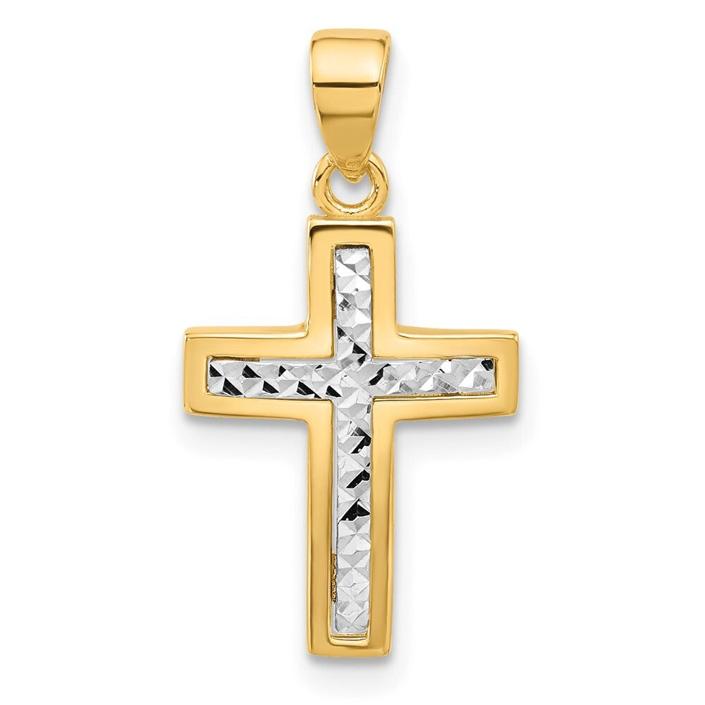 14k Two-tone Gold Polished and Diamond-cut Cross Pendant for Women