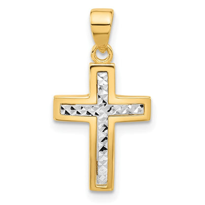 14k Two-tone Gold Polished and Diamond-cut Cross Pendant for Women